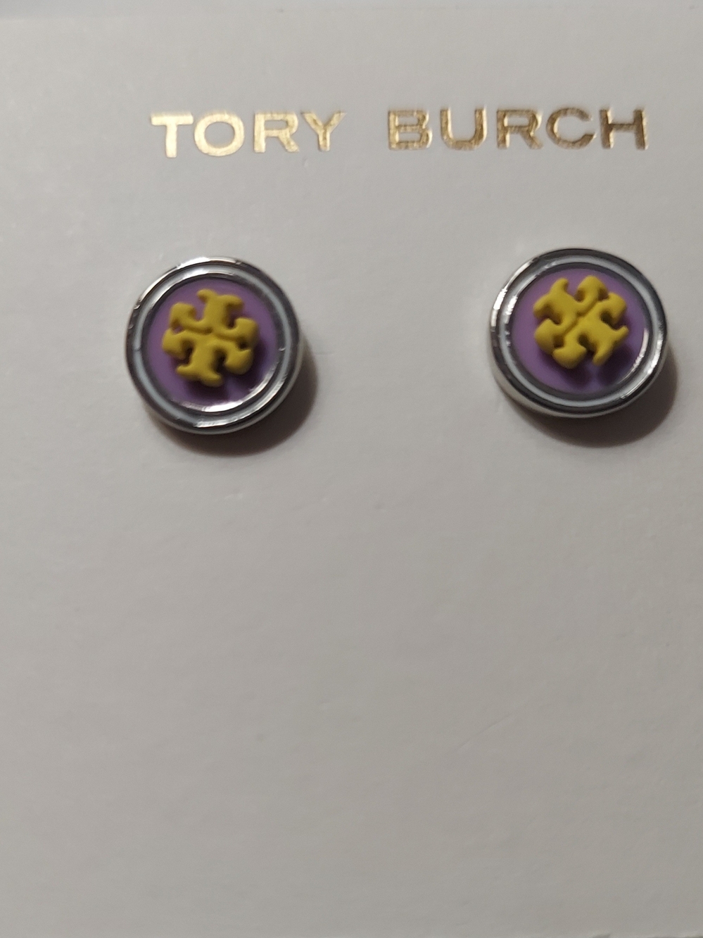 Tory Burch Kids Purple & Yellow Logo Stud Earrings
